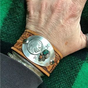 Leather /turquoise cuff, up to 6 1/2” wrist